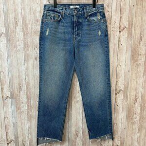 GRLFRND Helena Close To You Denim Jeans Button Fly Cropped‎ Distressed Blue 27